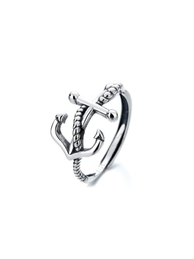 custom 925 Sterling Silver Anchor Vintage Band Ring