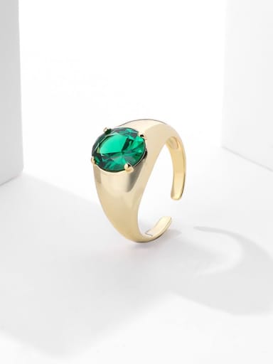 K986 gold green nano 925 Sterling Silver Glass Stone Geometric Minimalist Band Ring