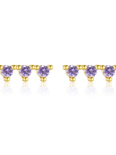 18K gold [purple stone] 925 Sterling Silver Cubic Zirconia Geometric Dainty Stud Earring