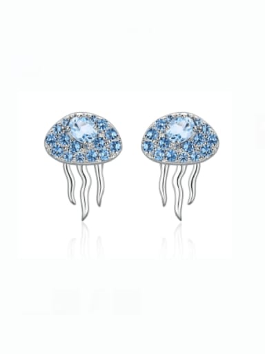 Sky blue topA Stone Earrings 925 Sterling Silver Swiss Blue Topaz Irregular Artisan Stud Earring
