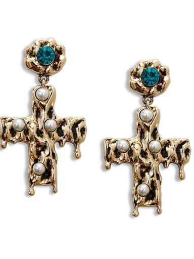 Zinc Alloy Imitation Pearl Cross Bohemia Chandelier Earring
