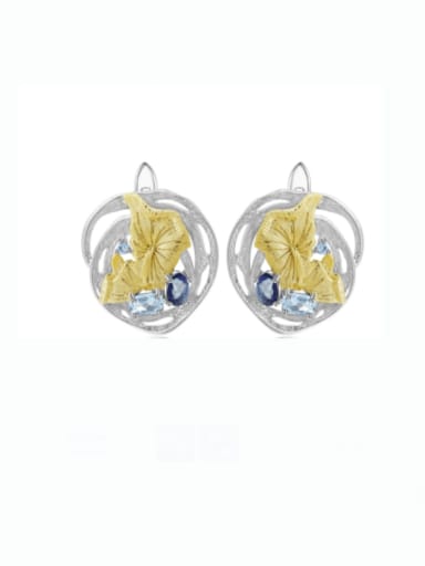 Topaz cordierite Blue Crystal Earrings 925 Sterling Silver Natural Stone Geometric Luxury Stud Earring