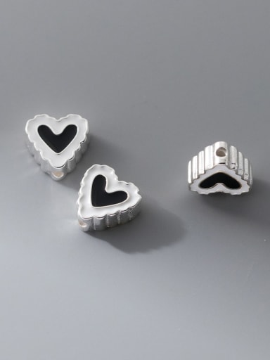 black 925 Sterling Silver Enamel Minimalist Heart DIY Pendant