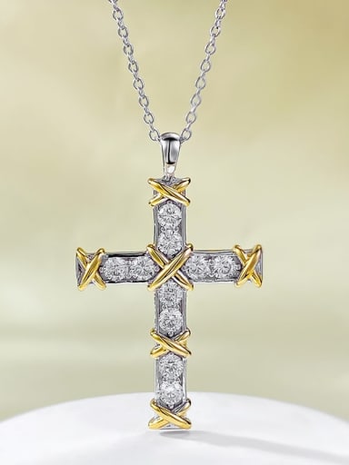 N384 Fenjin [Distribution Chain] 925 Sterling Silver Cubic Zirconia Cross Vintage Regligious Necklace