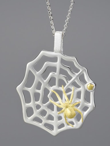 925 Sterling Silver Personalized design national style crawling spider and web Artisan Pendant