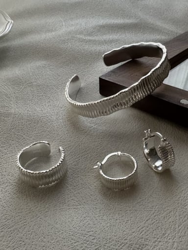 925 Sterling Silver Vintage Irregular Ring Earring And Bracelet Set
