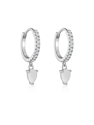 (Platinum) Milk White Stone 925 Sterling Silver Cubic Zirconia Water Drop Dainty Stud Earring