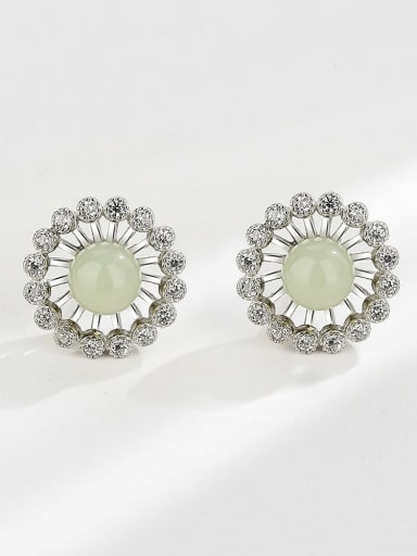 925 Sterling Silver Jade Flower Dainty Stud Earring