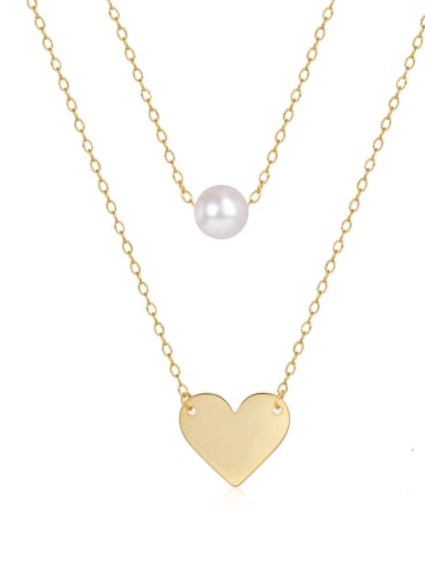 925 Sterling Silver Imitation Pearl Heart Minimalist Multi Strand Necklace