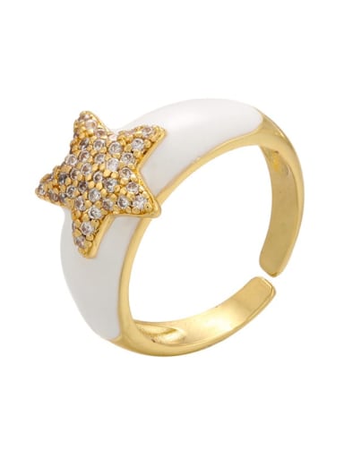 white Brass Enamel Rhinestone Star Trend Band Ring