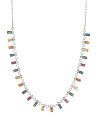 Platinum [Rainbow Mix] 925 Sterling Silver Cubic Zirconia Geometric Minimalist Necklace