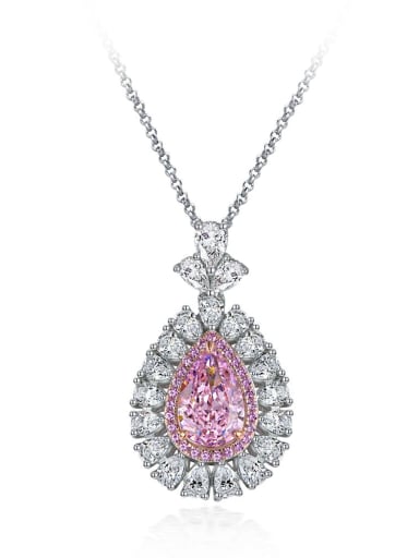 925 Sterling Silver High Carbon Diamond Pink Water Drop Luxury Necklace