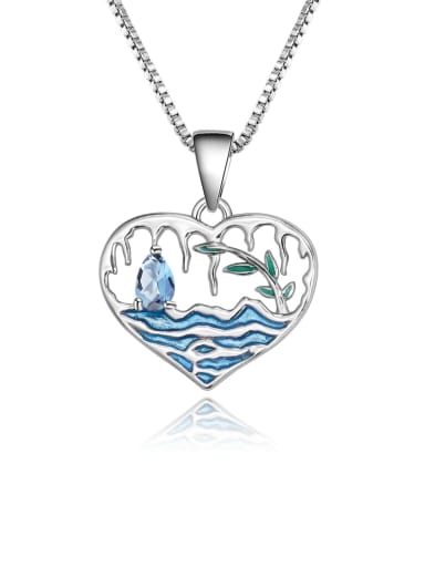 Swiss Blue topA Pendant + chain 925 Sterling Silver Natural Chrome Diopside Heart Minimalist Necklace