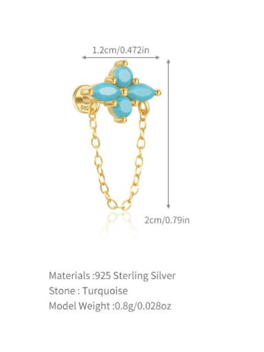 Single Golden Turquoise Diamond 925 Sterling Silver Cubic Zirconia Clover Tassel Dainty Single Earring