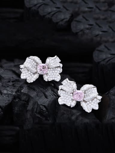 925 Sterling Silver High Carbon Diamond Bowknot Luxury Cluster Earring