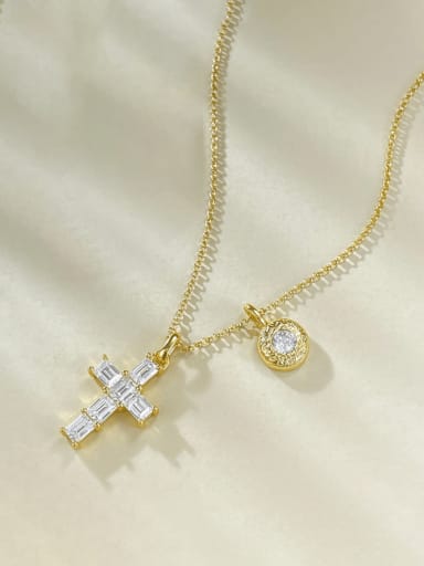 N388 Cross rectangular golden color 925 Sterling Silver Cubic Zirconia Cross Luxury Regligious Necklace