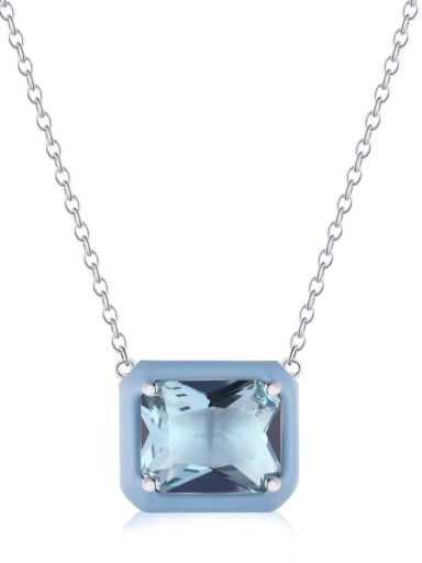 Platinum blue DY190131 925 Sterling Silver Cubic Zirconia Geometric Minimalist Necklace