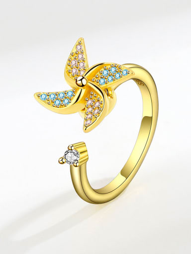 18K gold 925 Sterling Silver Cubic Zirconia Flower Cute Rotating Windmill Band Ring