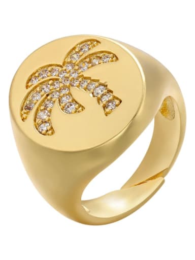 Golden White Diamond Brass Rhinestone Flower Trend Band Ring