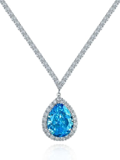 925 Sterling Silver High Carbon Diamond Blue Water Drop Luxury Lariat Necklace