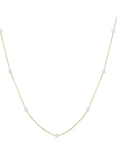 golden 925 Sterling Silver Imitation Pearl Round  Beads Minimalist Necklace
