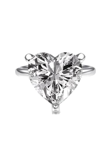 White [R 0308] 925 Sterling Silver High Carbon Diamond Heart Dainty Solitaire Ring
