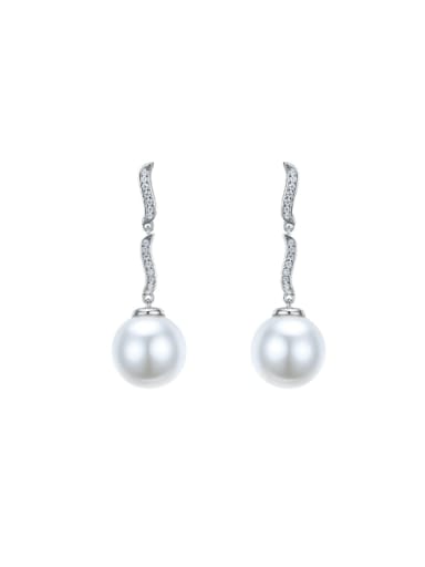 925 Sterling Silver Imitation Pearl Tassel Minimalist Drop Earring