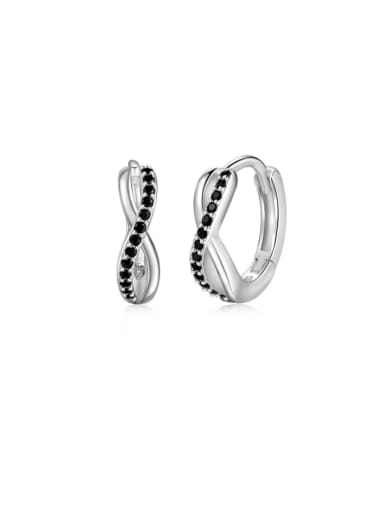 DY110217 S W BK 925 Sterling Silver Cubic Zirconia Geometric Dainty Huggie Earring