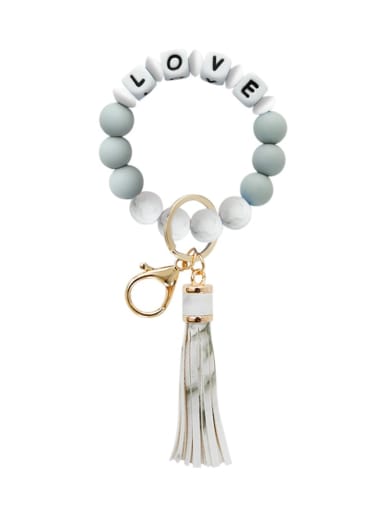 White k68267 Alloy Silicone Bead Tassel Bracelet /Key Chain