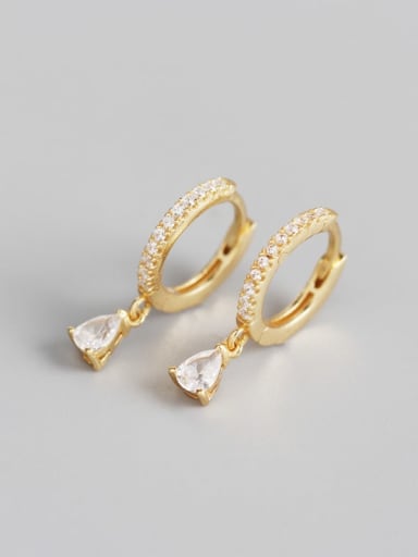 2#Gold (white stone) 925 Sterling Silver Rhinestone Black Geometric Classic Huggie Earring