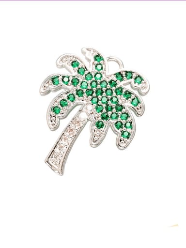 Platinum green diamond Brass Cubic Zirconia  Micro inlay Coconut Tree Pendant