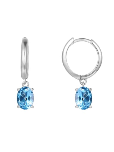 925 Sterling Silver Swiss Blue Topaz Geometric Luxury Huggie Earring