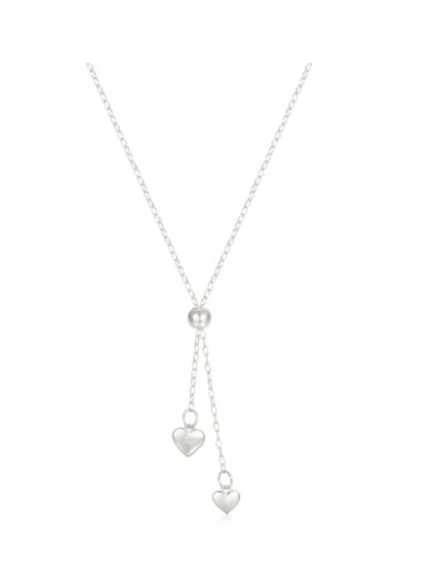Platinum 925 Sterling Silver Heart Minimalist Tassel Necklace