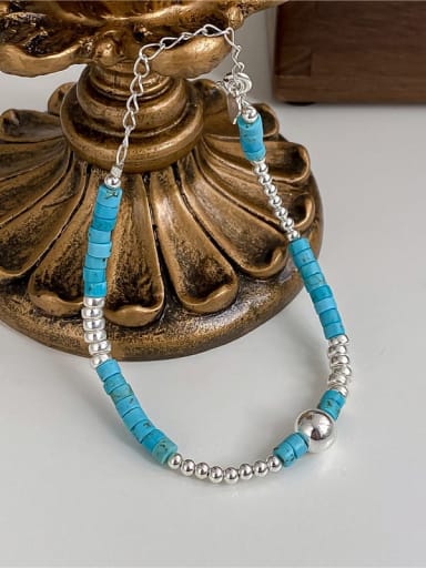 925 Sterling Silver Turquoise Vintage Handmade Beaded Bracelet