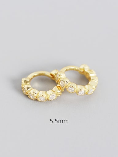 5.5mm gold white stone 925 Sterling Silver Cubic Zirconia Geometric Minimalist Huggie Earring