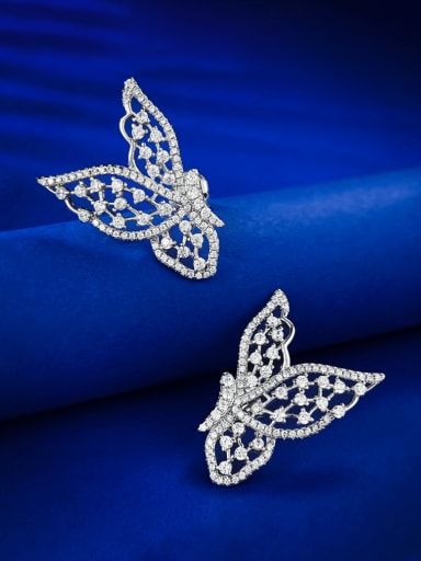 925 Sterling Silver Cubic Zirconia Hollow Butterfly Luxury Cluster Earring