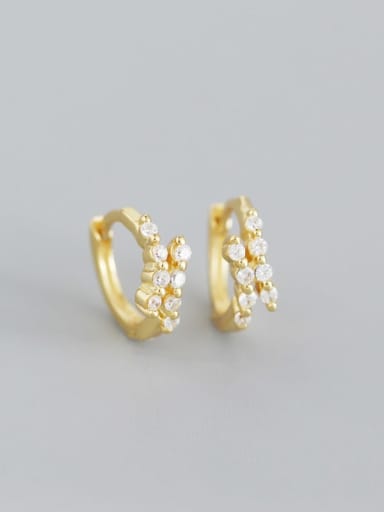 2#Golden white stone 925 Sterling Silver Rhinestone White Geometric Minimalist Huggie Earring