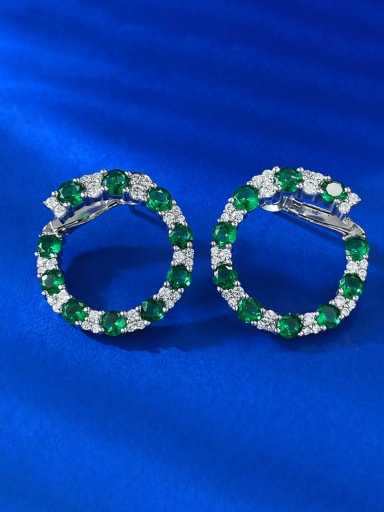 E506 Green 925 Sterling Silver Cubic Zirconia Geometric Luxury Cluster Earring