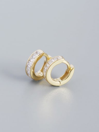 Golden (white stone) 925 Sterling Silver Cubic Zirconia Geometric Minimalist Huggie Earring