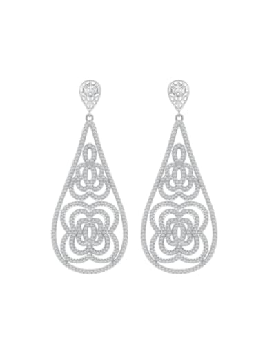 925 Sterling Silver Cubic Zirconia Flower Statement Cluster Earring
