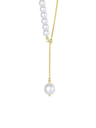 925 Sterling Silver Imitation Pearl Tassel Minimalist Necklace