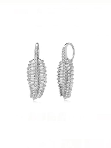 Platinum DY110274 S 925 Sterling Silver Cubic Zirconia Leaf Dainty Hook Earring