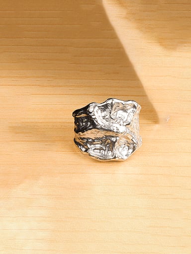 Platinum 925 Sterling Silver Irregular Vintage Band Ring