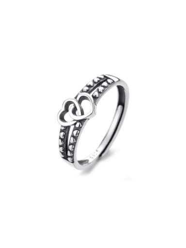 925 Sterling Silver Heart Vintage Bead Stackable Ring