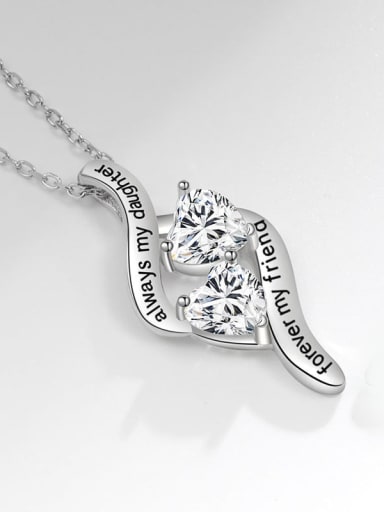Platinum (Daughter) Style 2 925 Sterling Silver Cubic Zirconia Heart Minimalist Necklace