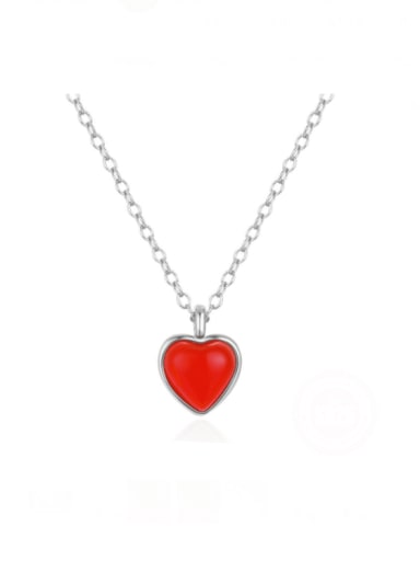 Platinum 925 Sterling Silver Enamel Heart Minimalist Necklace