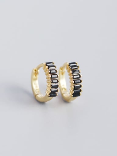 Gold Color,Black CZ Stone 925 Sterling Silver Cubic Zirconia White Geometric Trend Huggie Earring