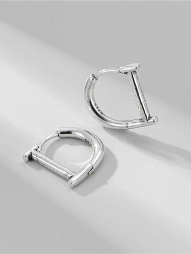925 Sterling Silver Geometric Minimalist D Shape Stud Earring