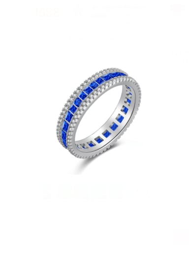 DY120652 Blue 925 Sterling Silver Cubic Zirconia Geometric Minimalist Band Ring