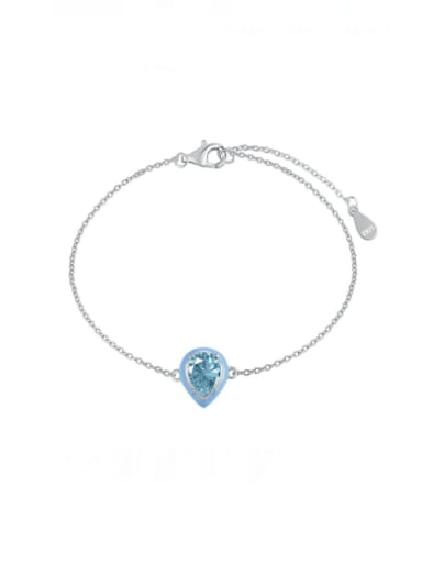 DY150165 S W BU 925 Sterling Silver Cubic Zirconia Water Drop Minimalist Link Bracelet